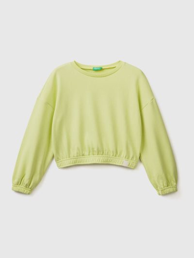 Neon Yellow Kids' Benetton Cropped Recycled Fabric Sweatshirt | AU676308