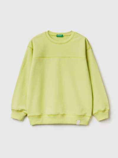 Neon Yellow Kids' Benetton Pullover Recycled Fabric Sweatshirt | AU938582