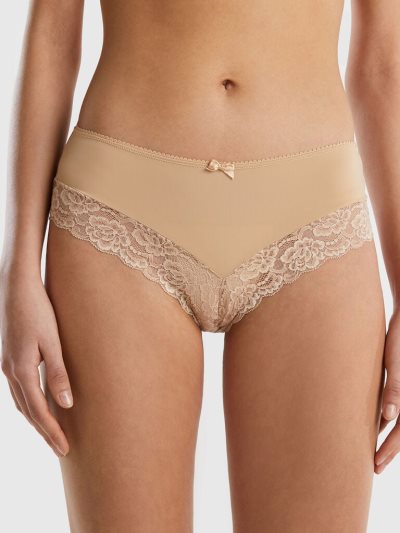 Nude Women's Benetton Brazilian Stretch Lace Knickers | AU896253