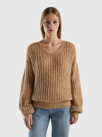 Nude Women's Benetton Wool Blend V-neck Sweaters | AU984017