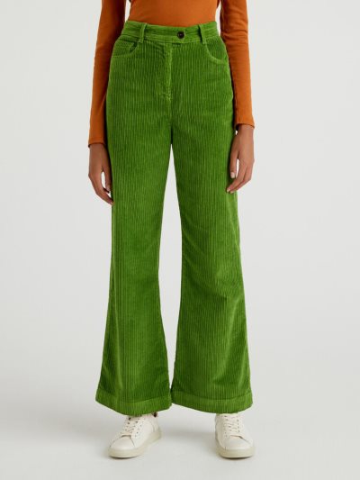 Olive Green Women's Benetton High-waisted Velvet Trousers | AU721422