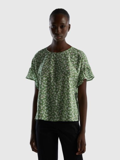 Olive Green Women's Benetton Pure Cotton Patterned Blouse | AU266944