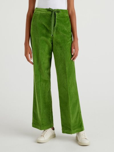 Olive Green Women's Benetton Wide Velvet Trousers | AU394899