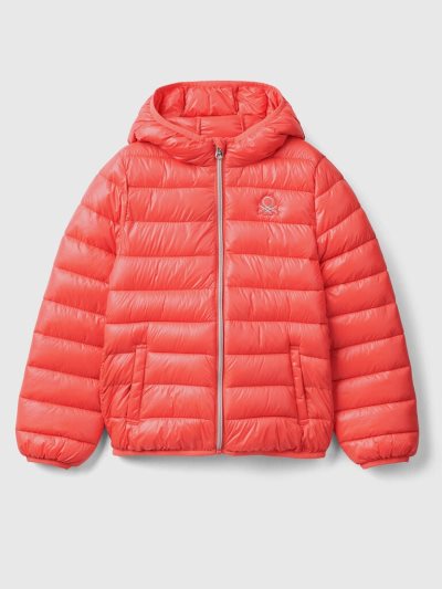 Orange Coral Kids' Benetton Puffer Hood Light Jackets | AU616684