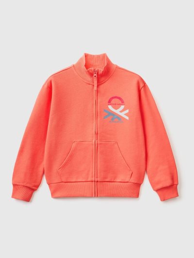 Orange Coral Kids' Benetton Zip And Collar Sweatshirt | AU002246