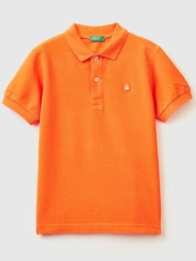 Orange Kids' Benetton 100% Organic Cotton Slim Fit Short Sleeve Polos | AU223613