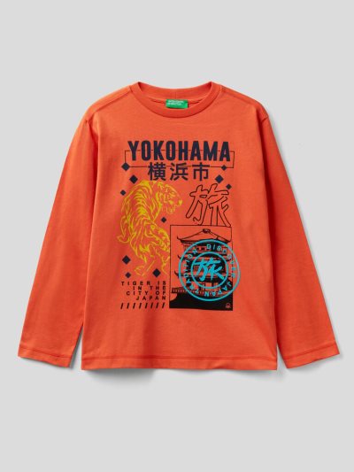 Orange Kids' Benetton Japanese Motifs Long Sleeve T-shirts | AU633391