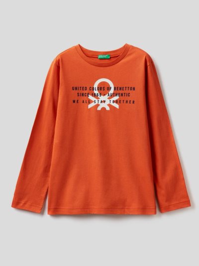 Orange Kids' Benetton Long Sleeve Organic Cotton T Shirts | AU285208