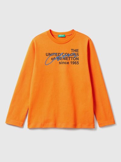 Orange Kids' Benetton Long Sleeve Organic Cotton T Shirts | AU922709