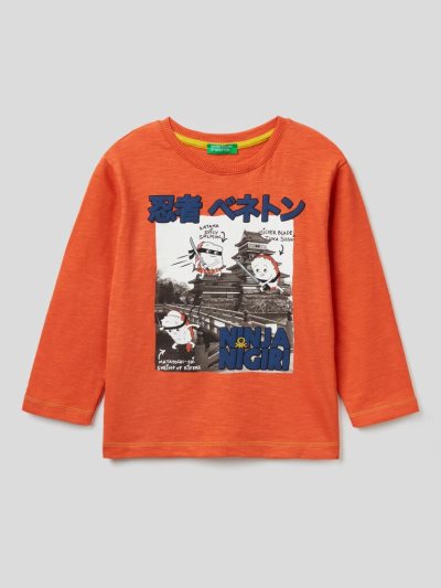 Orange Kids' Benetton Photographic Print Long Sleeve T-shirts | AU786523