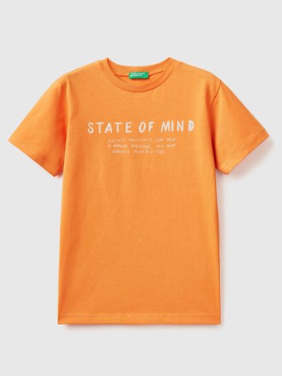 Orange Kids' Benetton Pure Cotton Print Short Sleeve T-shirts | AU007169