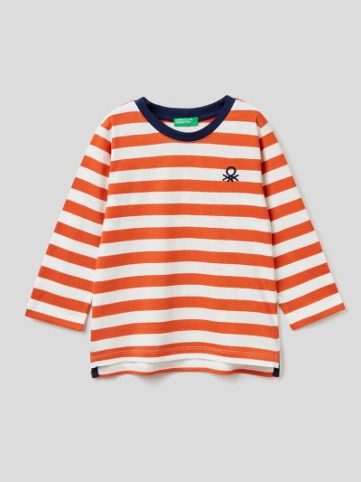 Orange Kids' Benetton Striped Organic Cotton Long Sleeve T-shirts | AU862819