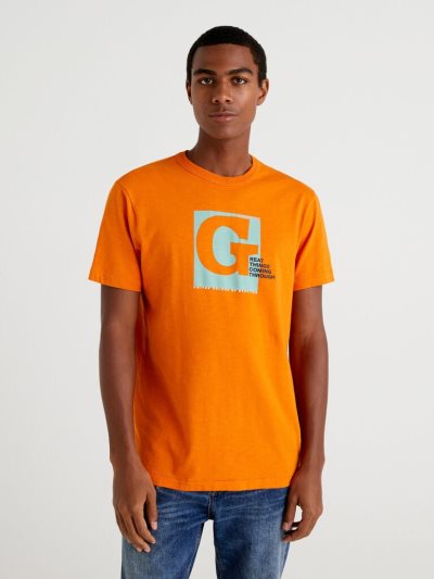 Orange Men's Benetton Abstract Print Short Sleeve T-shirts | AU941261