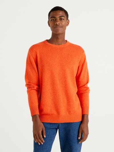 Orange Men's Benetton Crew Neck Cashmere And Wool Blend Sweaters | AU531678