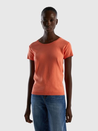 Orange Women's Benetton 100% Cotton Short Sleeve Sweaters | AU444918