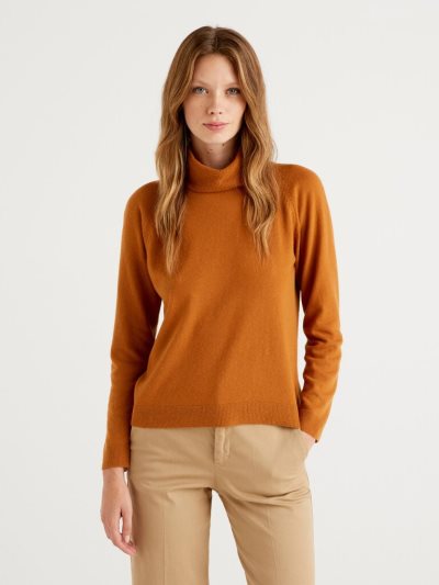 Orange Women's Benetton Cashmere And Wool Blend Turtleneck High Neck Sweaters | AU383929