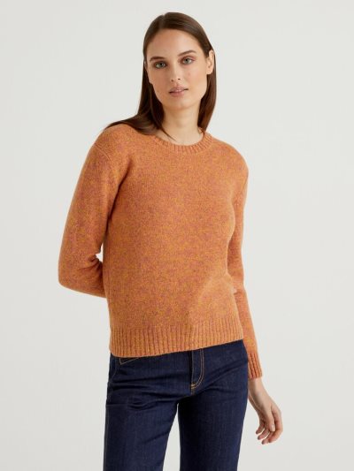 Orange Women's Benetton Pure Shetland Wool Crew Neck Sweaters | AU742466