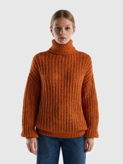 Orange Women's Benetton Wool Blend Turtleneck High Neck Sweaters | AU274834