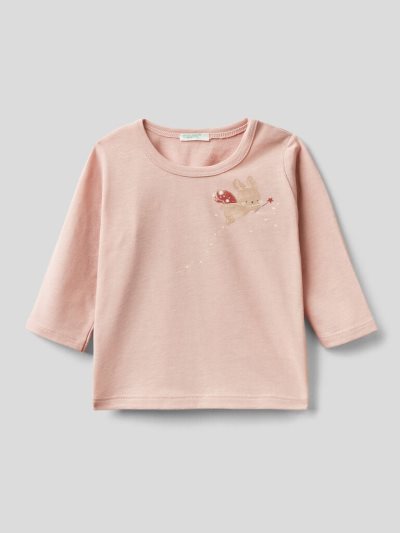 Pastel Pink Kids' Benetton Crew Neck Warm Organic Cotton T Shirts | AU774034