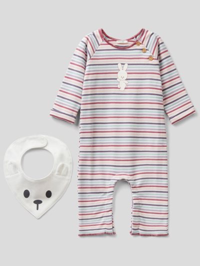 Pastel Pink Kids' Benetton Onesie And Bib Pure Cotton Dungarees | AU335476