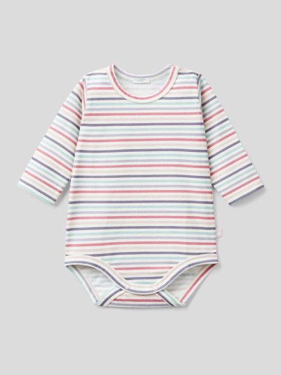 Pastel Pink Kids' Benetton Patterned 100% Organic Cotton Bodysuits | AU066737