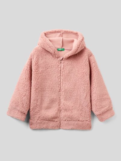 Pastel Pink Kids' Benetton Teddy Bear Look Hoodie | AU146901