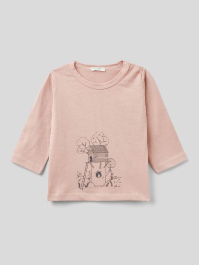 Pastel Pink Kids' Benetton Warm Organic Cotton Print T Shirts | AU094962