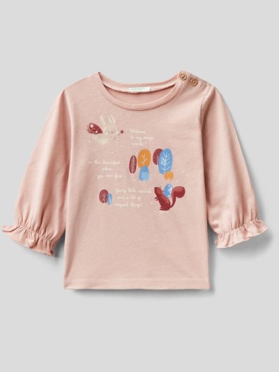 Pastel Pink Kids' Benetton Warm Watercolor Print T Shirts | AU989193