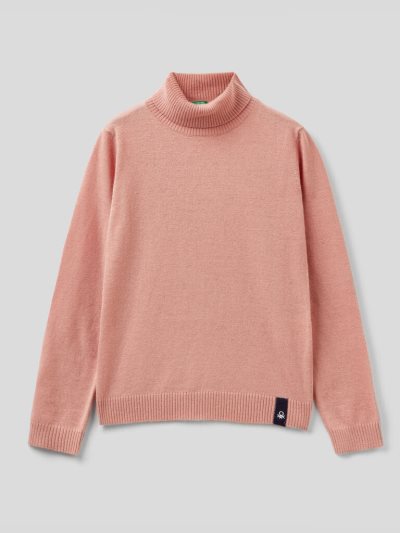 Pastel Pink Kids' Benetton Wool Blend Turtleneck Sweaters | AU170527