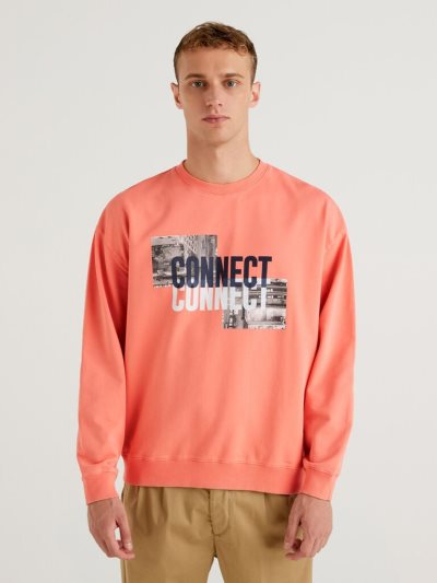 Peach Men's Benetton Lightweight Organic Cotton Sweatshirt | AU026221