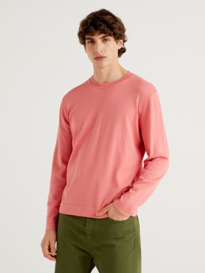 Peach Men's Benetton Warm Cotton Crew Neck Sweaters | AU737302