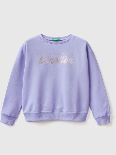 Periwinkle Kids' Benetton 100% Cotton Logo Sweatshirt | AU201798