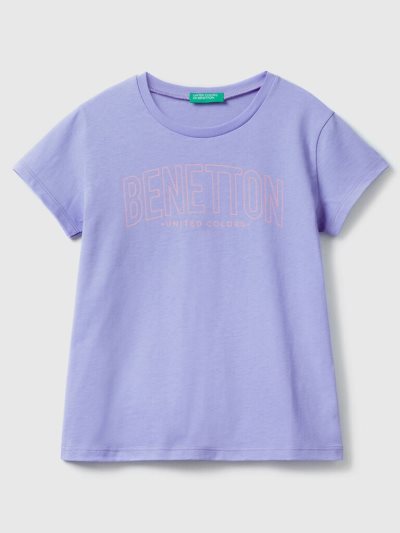 Periwinkle Kids' Benetton 100% Cotton Logo Short Sleeve T-shirts | AU605334