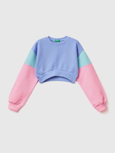 Periwinkle Kids' Benetton Color Block Cropped Sweatshirt | AU452218