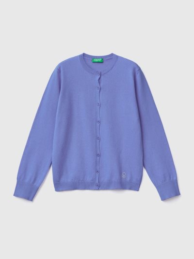 Periwinkle Kids' Benetton Crew Neck Cotton Blend Cardigan | AU656875