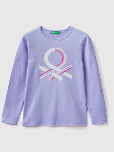 Periwinkle Kids' Benetton Long Sleeve Glitter Print T Shirts | AU391183