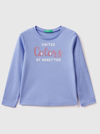 Periwinkle Kids' Benetton Long Sleeve Glitter Print T Shirts | AU890930