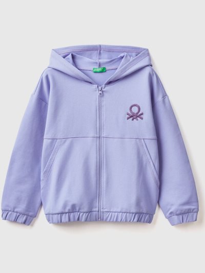 Periwinkle Kids' Benetton Zip And Embroidered Logo Hoodie | AU834344