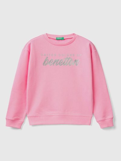 Pink Kids' Benetton 100% Cotton Logo Sweatshirt | AU208137