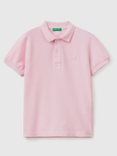 Pink Kids' Benetton 100% Organic Cotton Slim Fit Short Sleeve Polos | AU650901