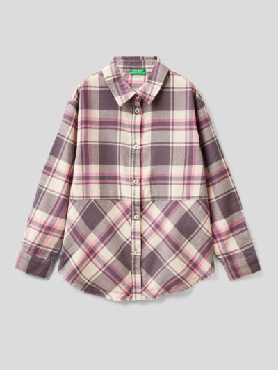 Pink Kids' Benetton Check Flannel Shirts | AU724173