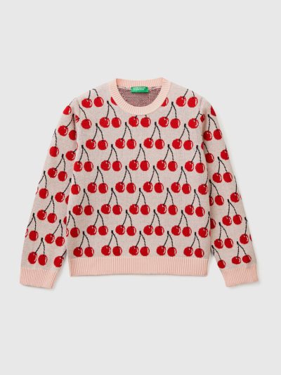 Pink Kids' Benetton Cherry Pattern Sweaters | AU696090