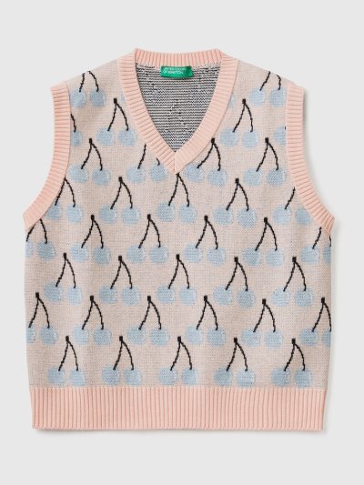 Pink Kids' Benetton Cherry Pattern Vest | AU661426