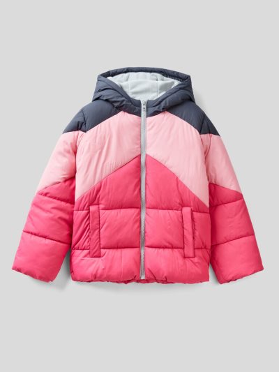 Pink Kids' Benetton Color Block Hood Padded Jackets | AU198813