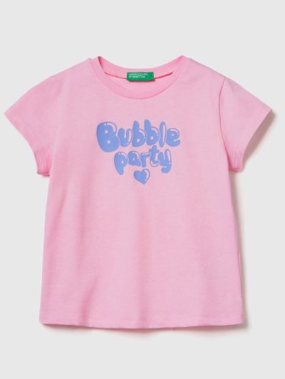 Pink Kids' Benetton Crew Neck Print Short Sleeve T-shirts | AU371191