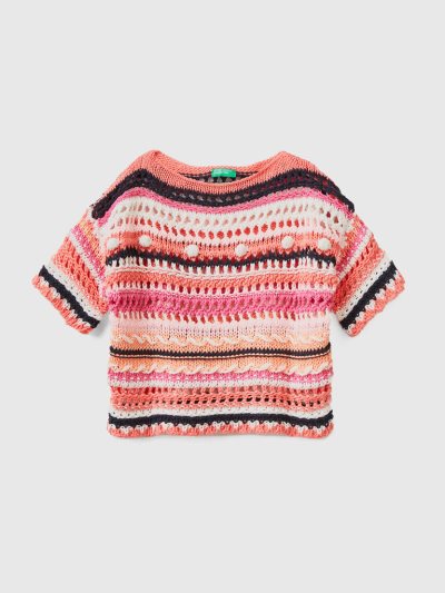 Pink Kids' Benetton Crochet Knit Sweaters | AU526926