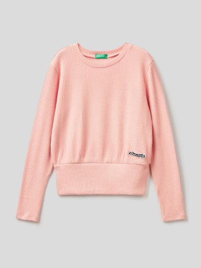 Pink Kids' Benetton Flowy Patch Long Sleeve T-shirts | AU276424