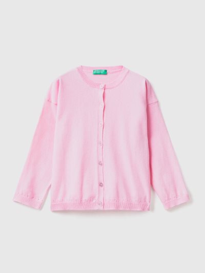 Pink Kids' Benetton Glittery Buttons Cardigan | AU280236