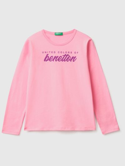 Pink Kids' Benetton Long Sleeve 100% Cotton T Shirts | AU490358