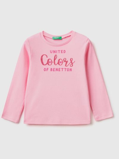 Pink Kids' Benetton Long Sleeve Glitter Print T Shirts | AU633486